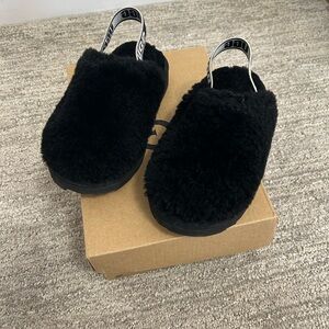 UGG Black Fluffy Slip-Ons